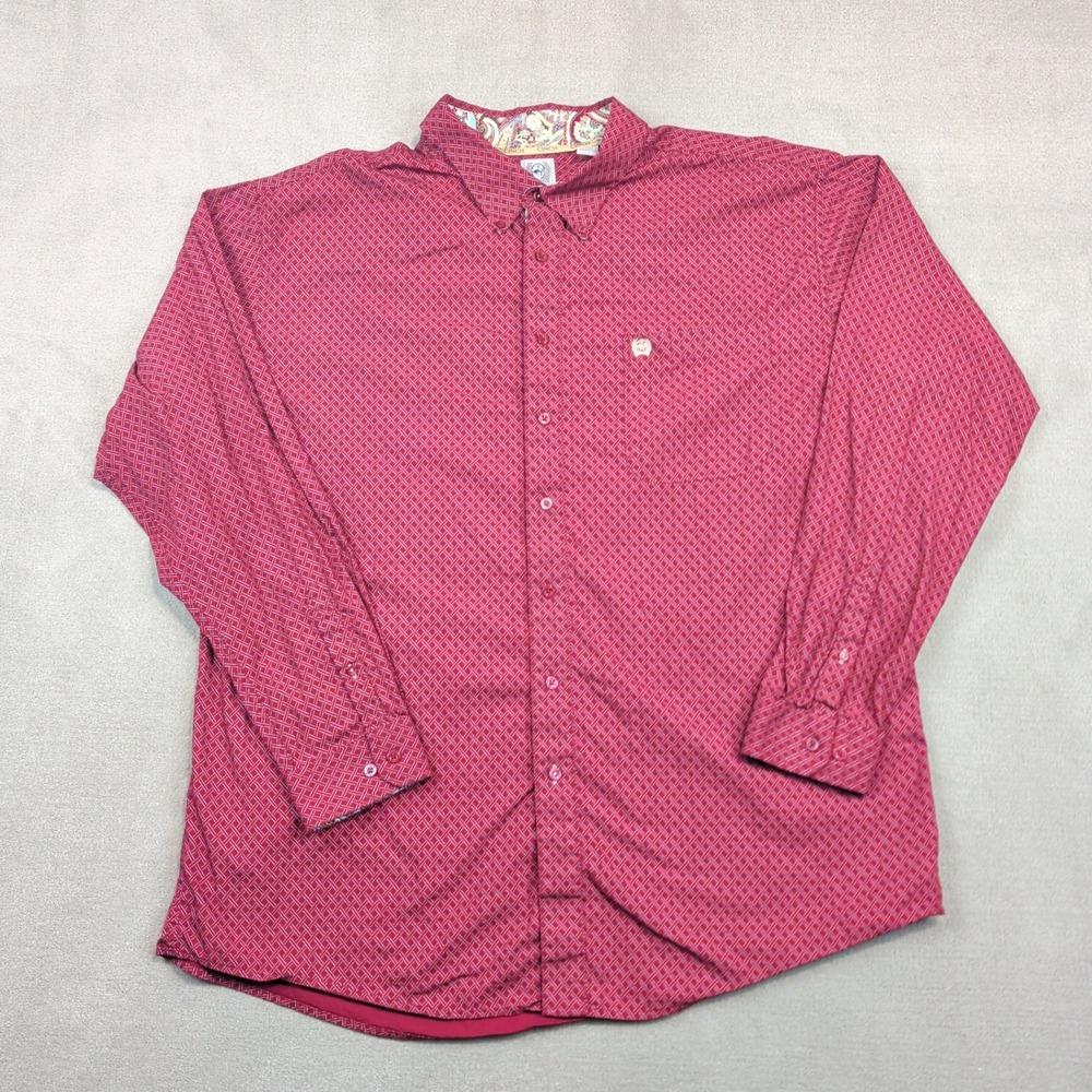 Cinch Western Geometric Button Down Shirt XXL Burgundy Cotton Cowboy Rodeo Dress — photo 2